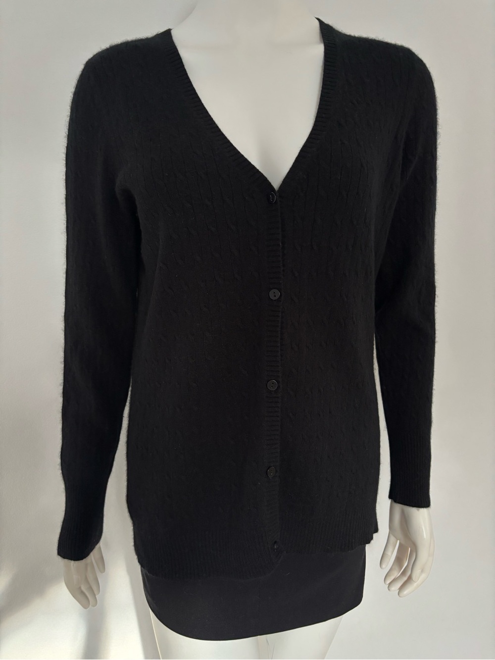 L.L. Bean Cashmere Cotton Black V-Neck Button Cardigan